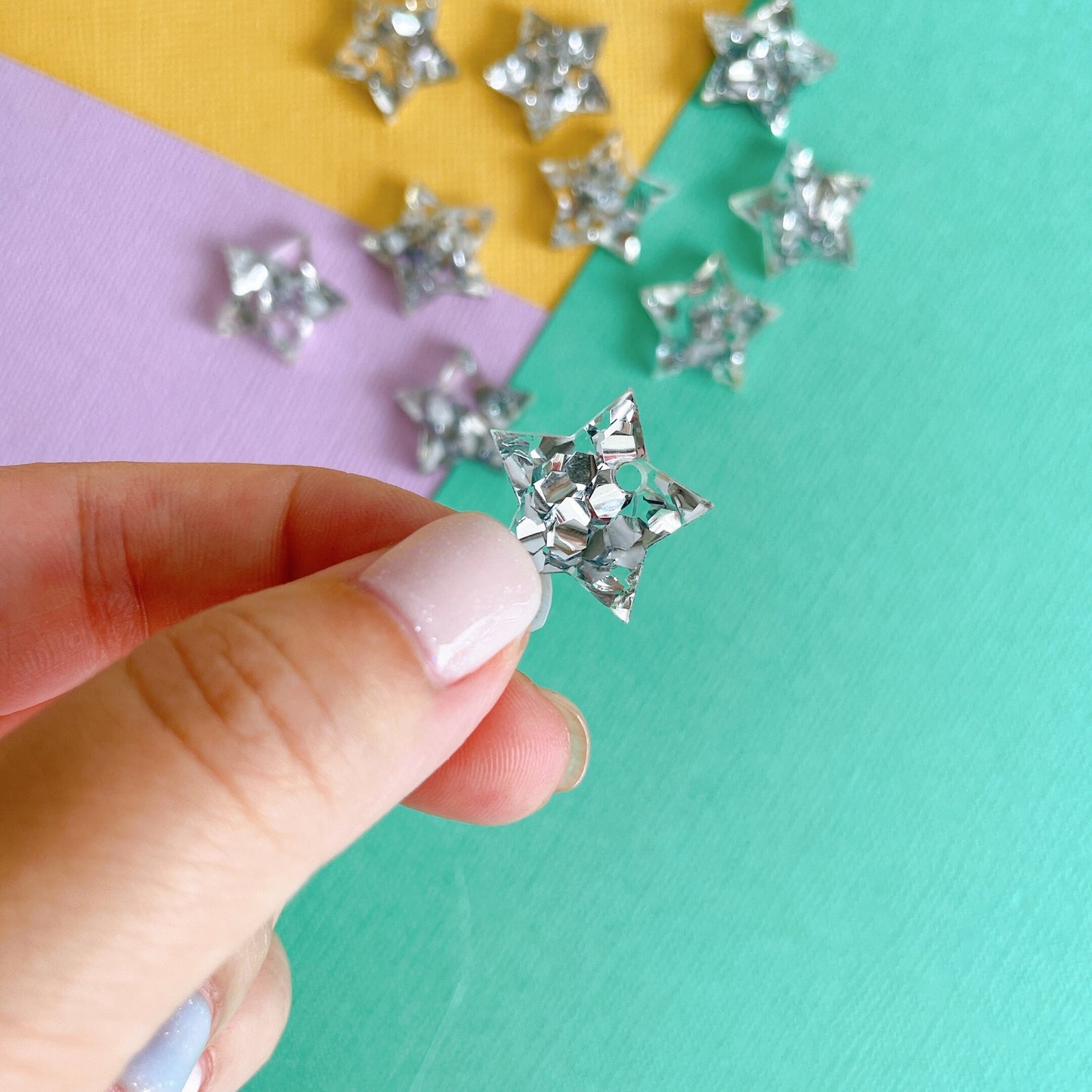 Silver Glitter Acrylic Star Earring Blanks