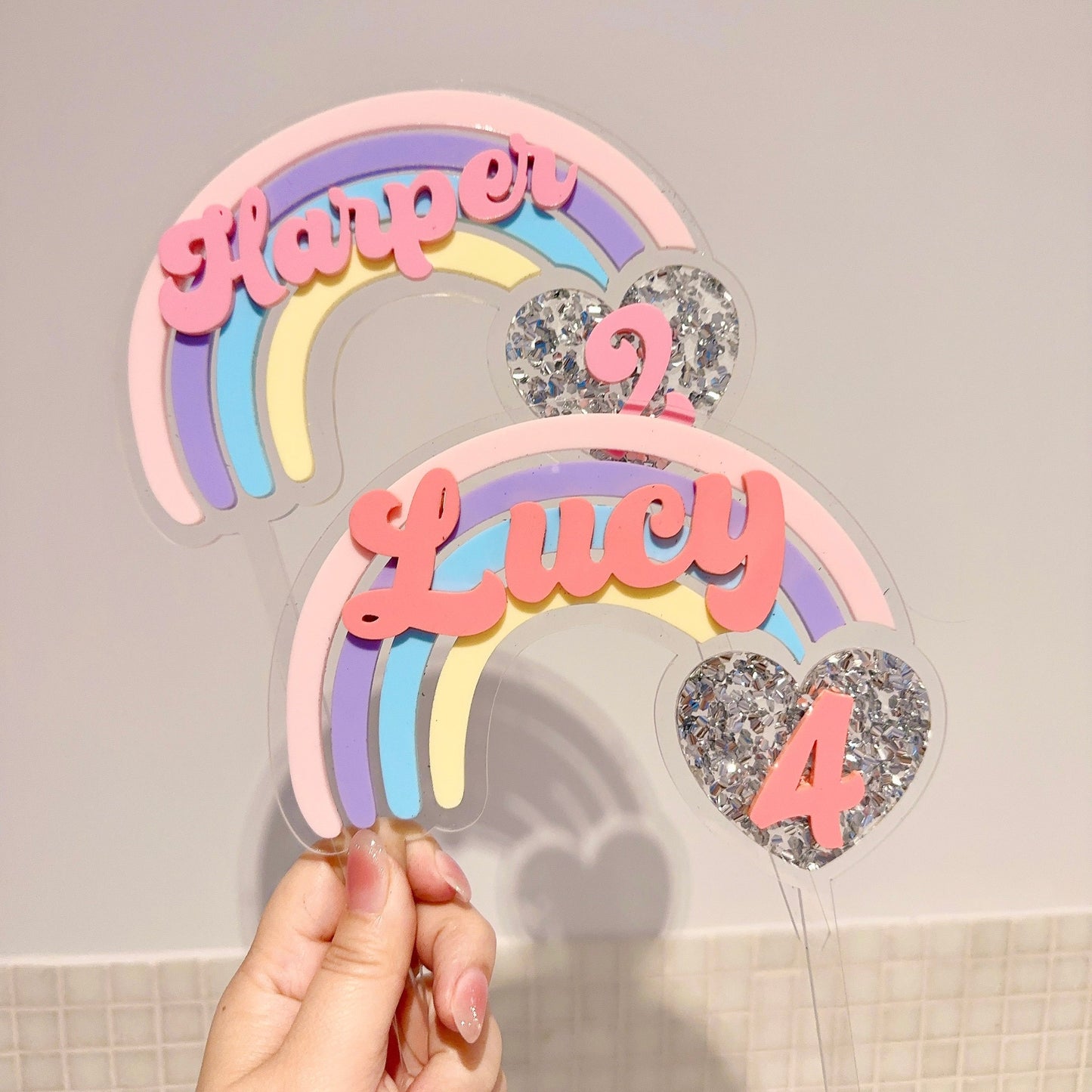 Double Layer Rainbow Acrylic Cake Topper